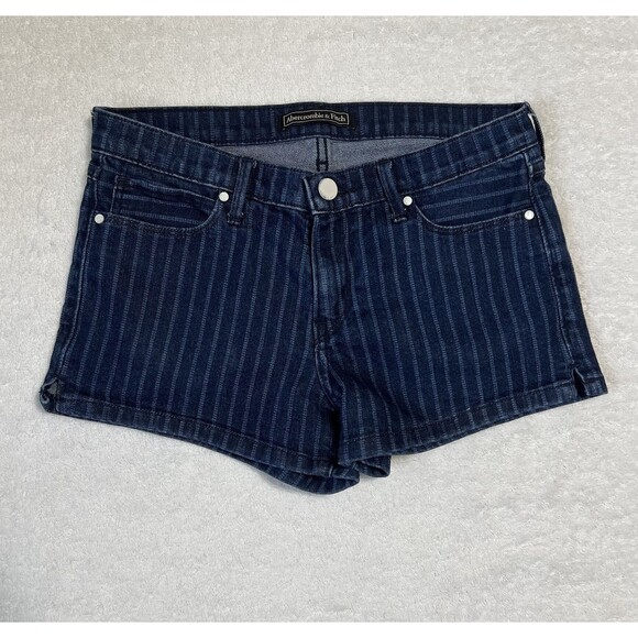 Abercrombie & Fitch Dark Blue Jean Shorts Women’s 24 Striped - Picture 1 of 17